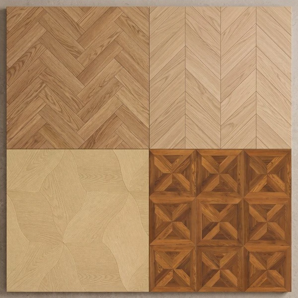 Close-up comparison of parquet surface embossing and pattern detail Close-up comparison of parquet surface embossing and pattern detail