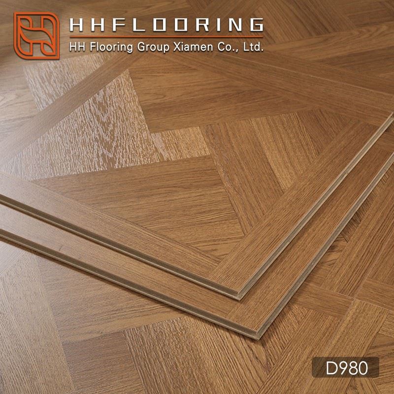Amber brown geometric oak parquet laminate flooring