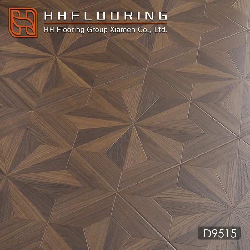 Dark walnut geometric parquet flooring texture close-up