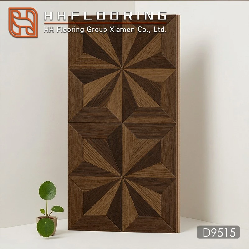 dark walnut 3D star-pattern parquet flooring plank sample