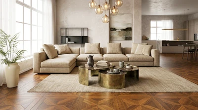Parquet effect floor tiles installed in a apartments project Parquet effect floor tiles installed in a apartments project